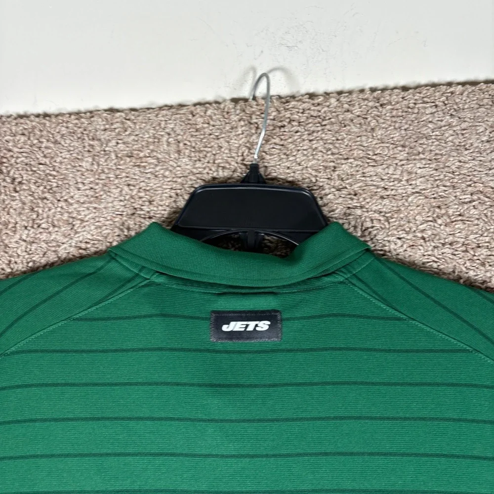 Nike New York Jets NFL Dri-FIT Striped Polo Shirt Mens XL Green Short Sleeve
